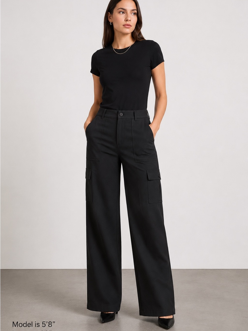 Karl Lagerfeld Paris Satin Wide-Leg Cargo Pants – Black – Size Small